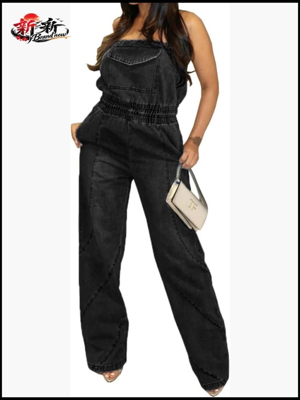 Backless Denim Jumpsuit High Waist Casual Overalls Summer Romper